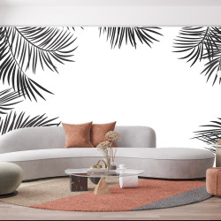 Black and white palm leaves Panoramic wallpaper