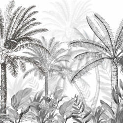 Jungle Trees Black and White Panoramic Wallpaper