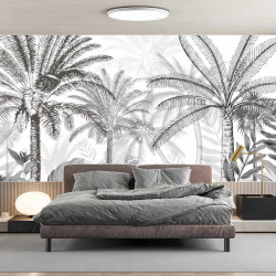 Jungle Trees Black and White Panoramic Wallpaper