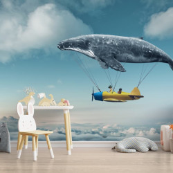 Whale Fairy Plane Panoramic wallpaper
